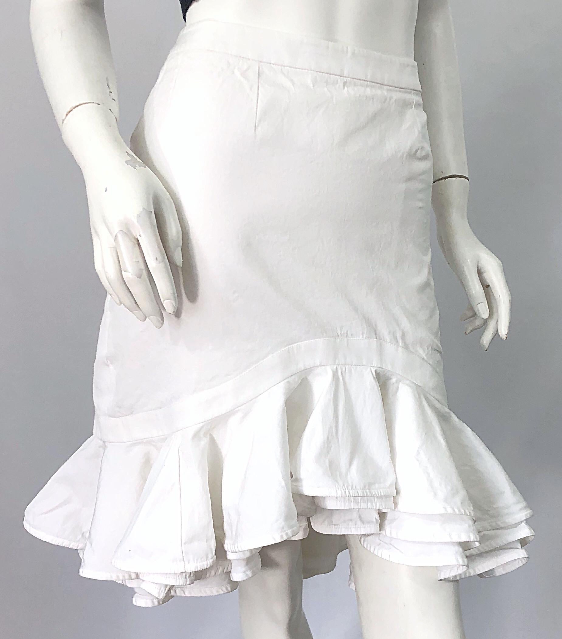 Tom Ford for Yves Saint Laurent Size 42 / US 10 White Cotton Flamenco Skirt YSL For Sale 1