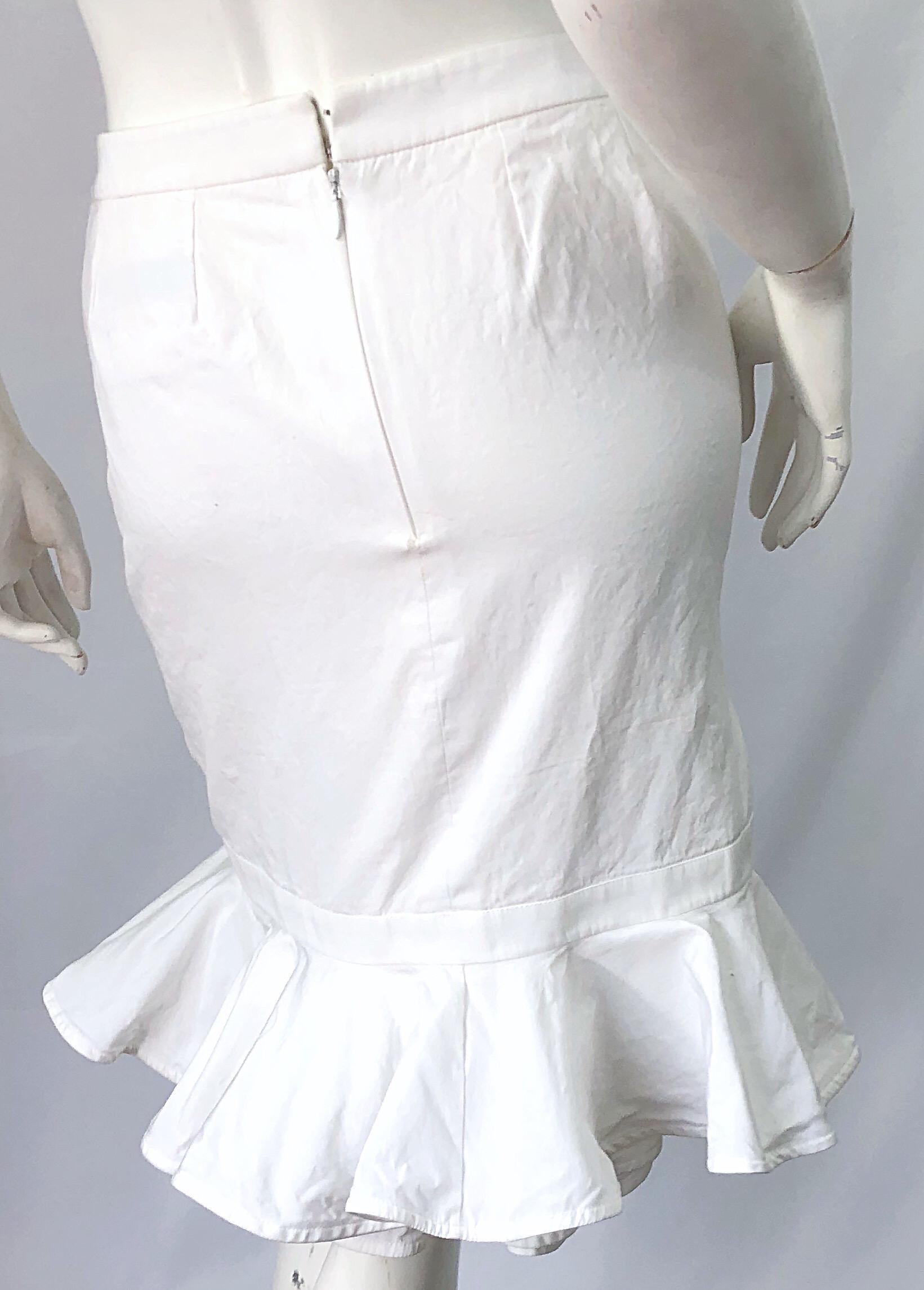 Tom Ford for Yves Saint Laurent Size 42 / US 10 White Cotton Flamenco Skirt YSL For Sale 2