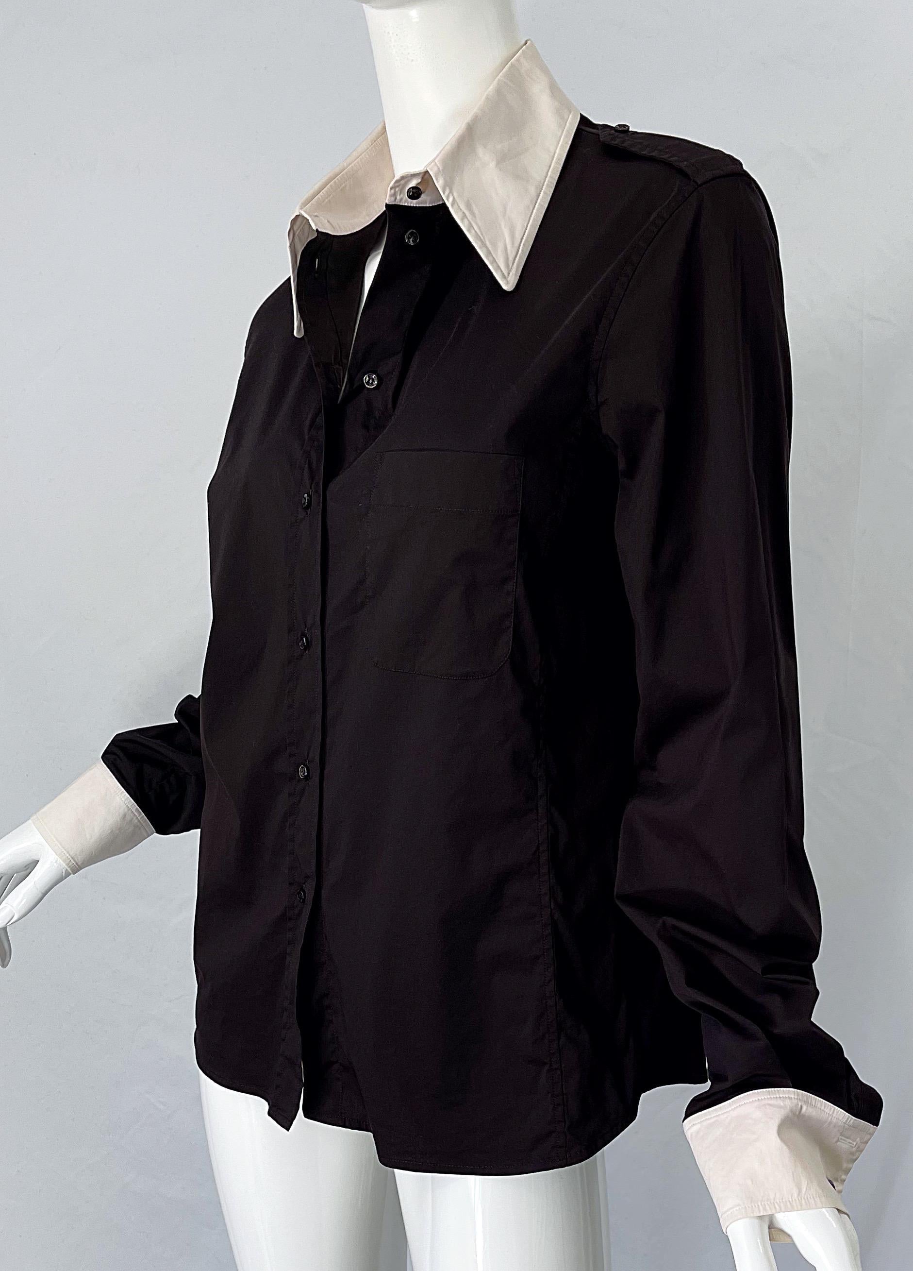 Noir Tom Ford pour Yves Saint Laurent - Chemisier noir et blanc, début des années 2000, taille 44/12 en vente