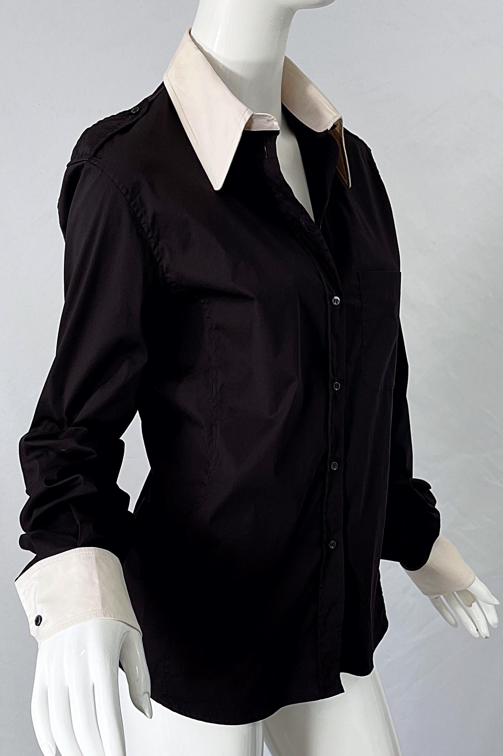 Women's Tom Ford for Yves Saint Laurent Size 44 / 12 Black and White Early 2000s Blouse For Sale