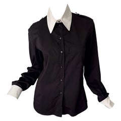 Tom Ford for Yves Saint Laurent Size 44 / 12 Black and White Early 2000s Blouse