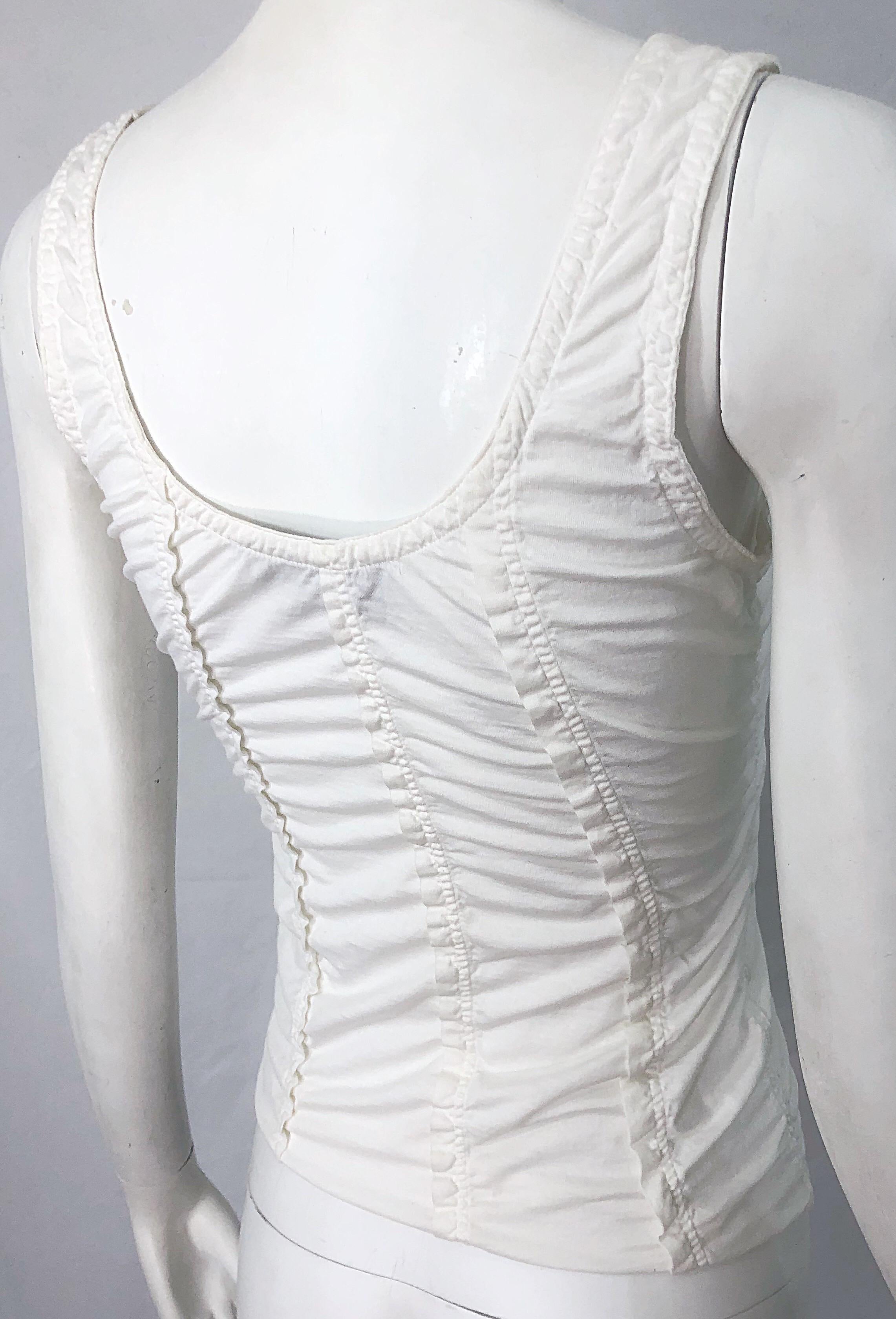 Tom Ford for Yves Saint Laurent Canotta in cotone bianco con volant Camicetta YSL 6