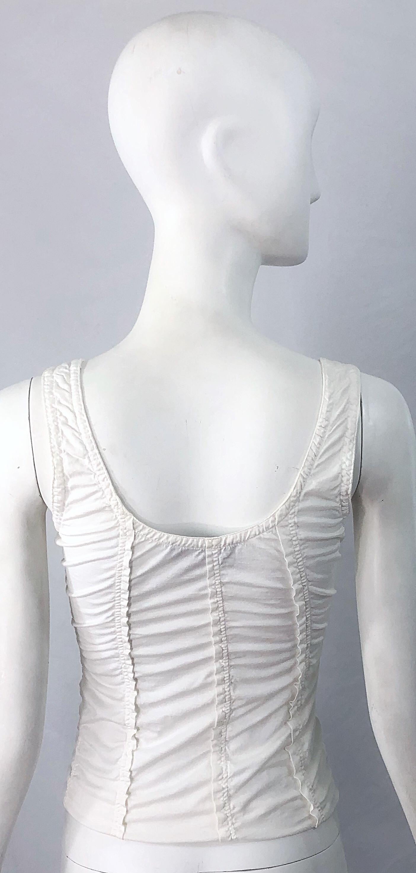 Tom Ford for Yves Saint Laurent Canotta in cotone bianco con volant Camicetta YSL 8