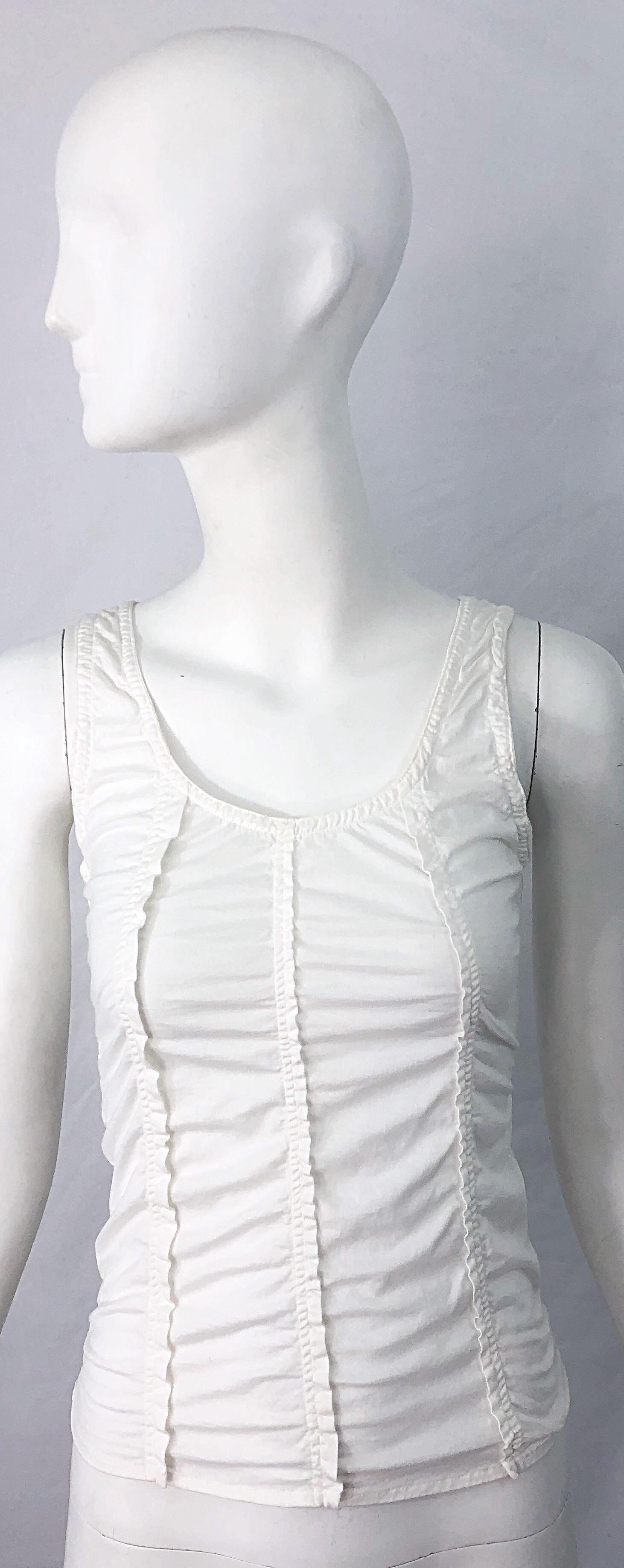 Tom Ford for Yves Saint Laurent White Cotton Ruffled Tank Top Shirt Blouse YSL 6