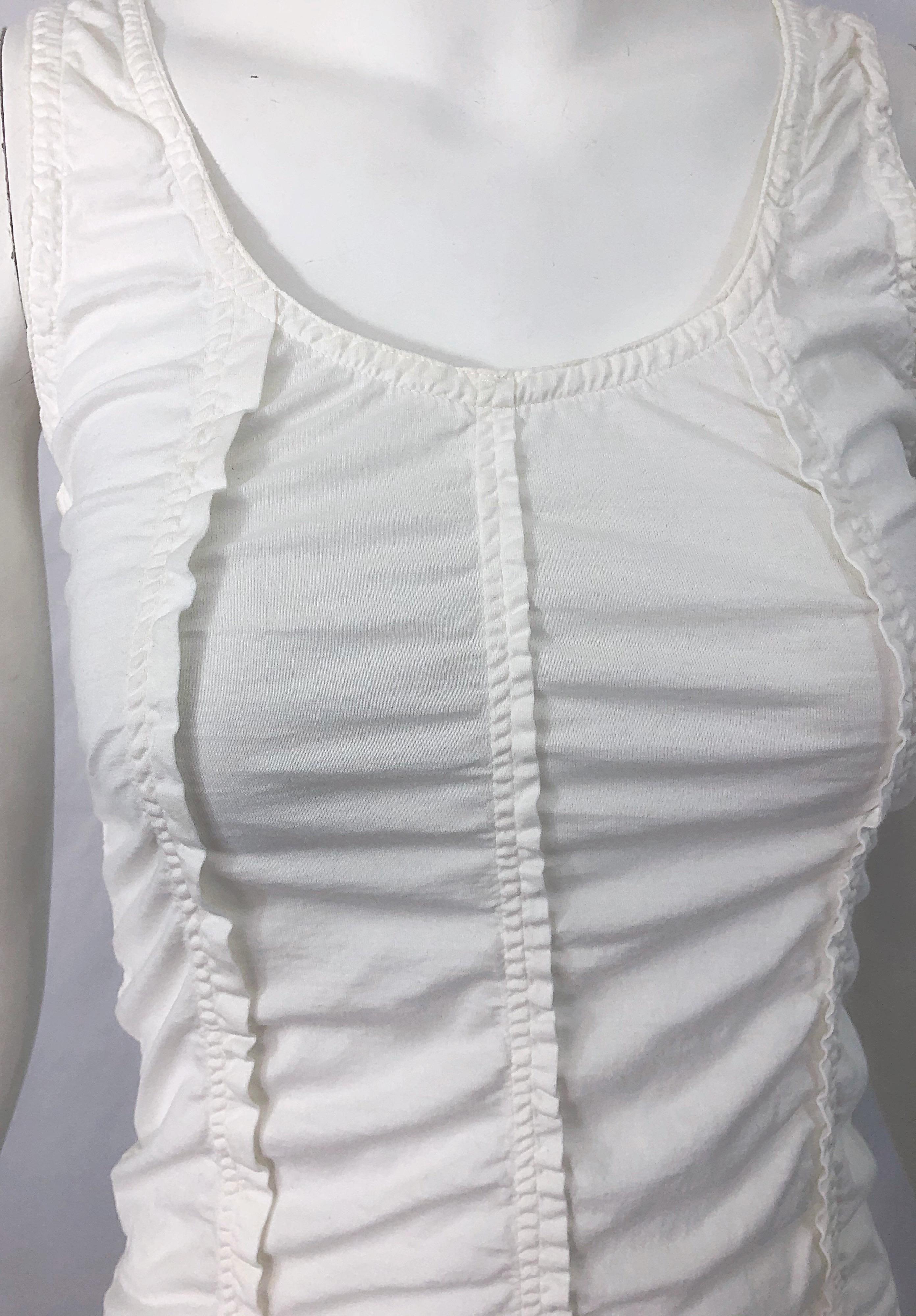 Tom Ford for Yves Saint Laurent White Cotton Ruffled Tank Top Shirt Blouse YSL In Excellent Condition In San Diego, CA