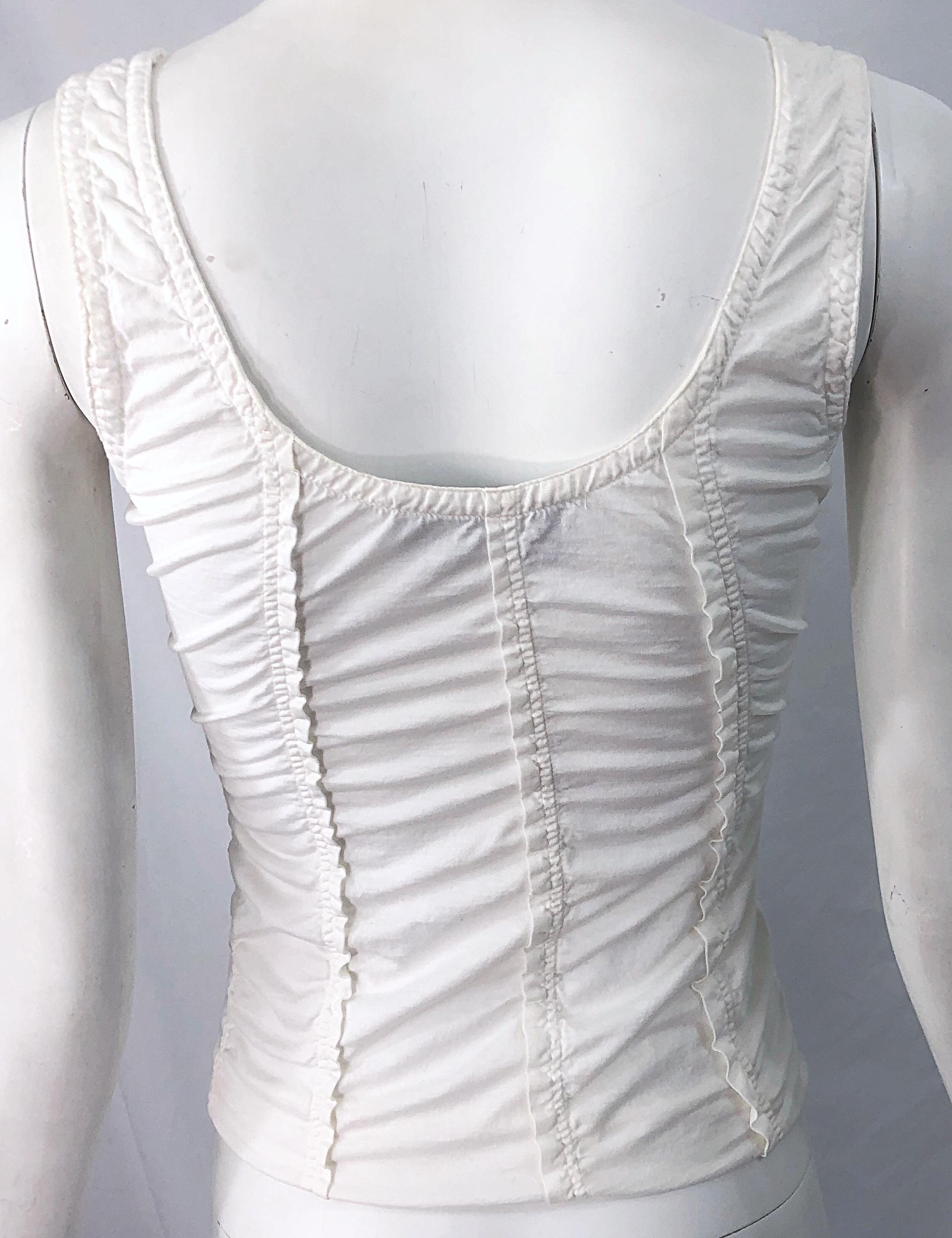 Tom Ford for Yves Saint Laurent White Cotton Ruffled Tank Top Shirt Blouse YSL 1