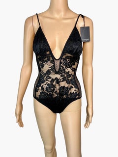 Tom Ford for Yves Saint Laurent YSL c.2002 Sheer Lace Fishnet Black Bodysuit Top