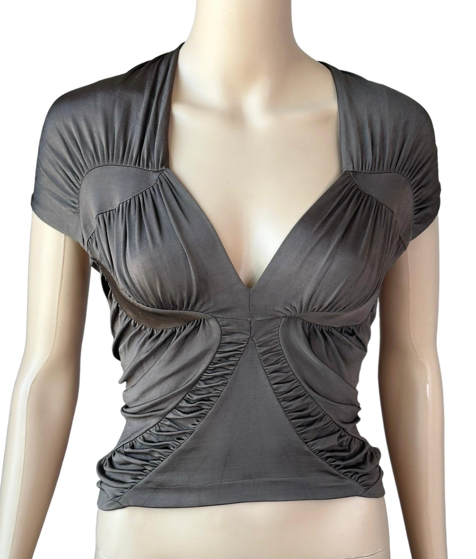 Tom Ford for Yves Saint Laurent YSL S/S 2003 Runway Ruched Shirt Blouse Top In Good Condition For Sale In Naples, FL