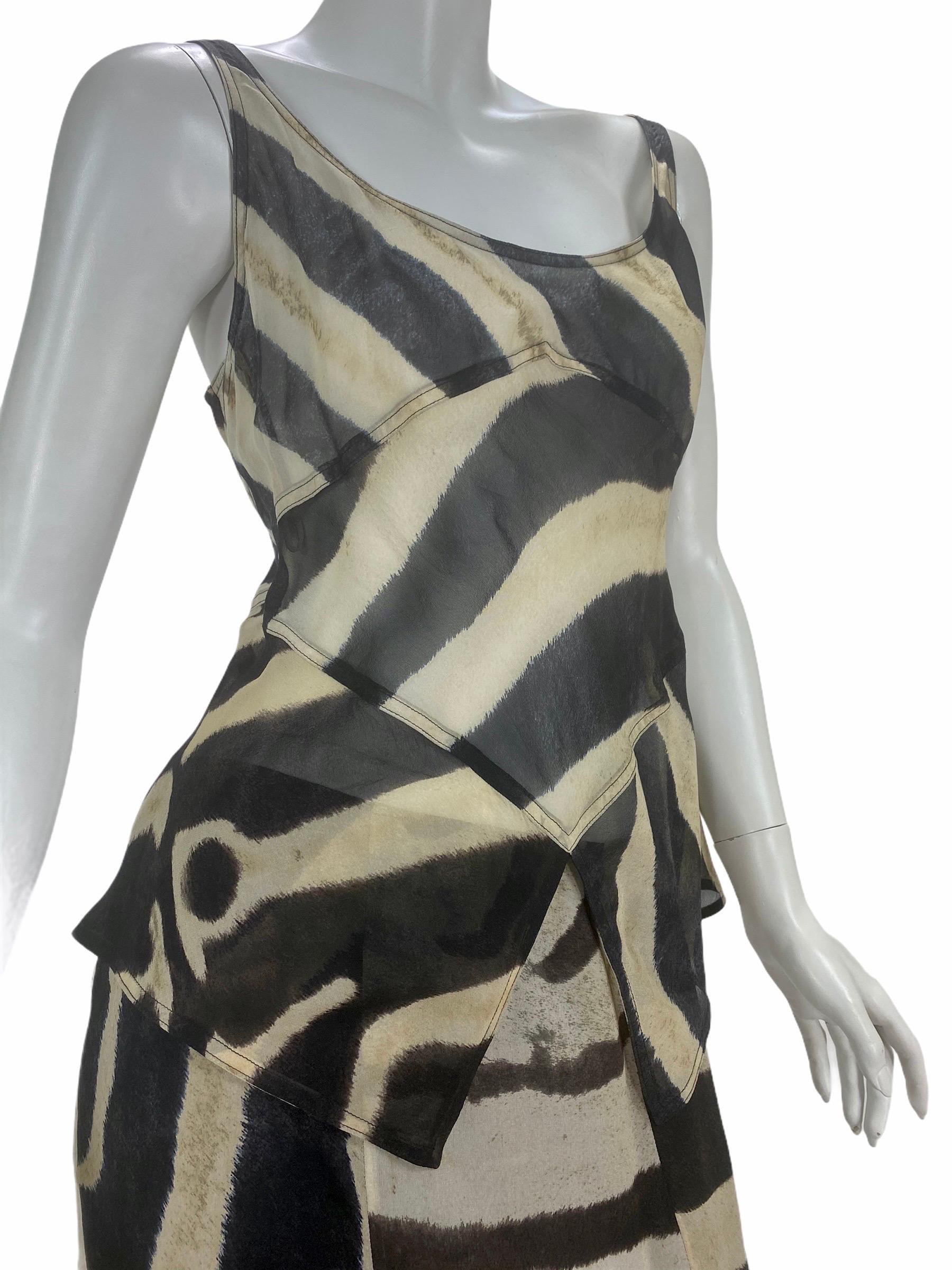 Black  Tom Ford for Yves Saint SS 2002 Laurent Animal Printed Silk Chiffon Dress Set L For Sale