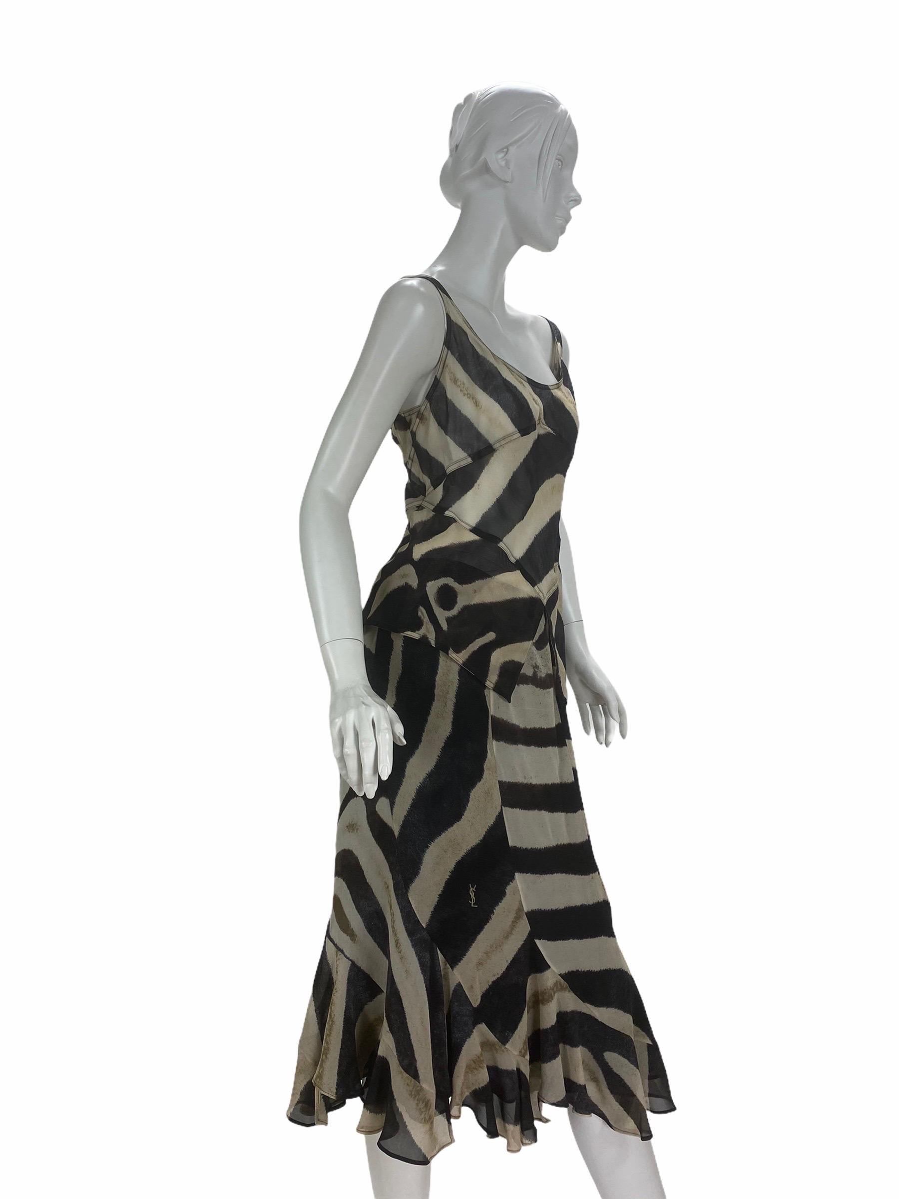 Women's  Tom Ford for Yves Saint SS 2002 Laurent Animal Printed Silk Chiffon Dress Set L For Sale