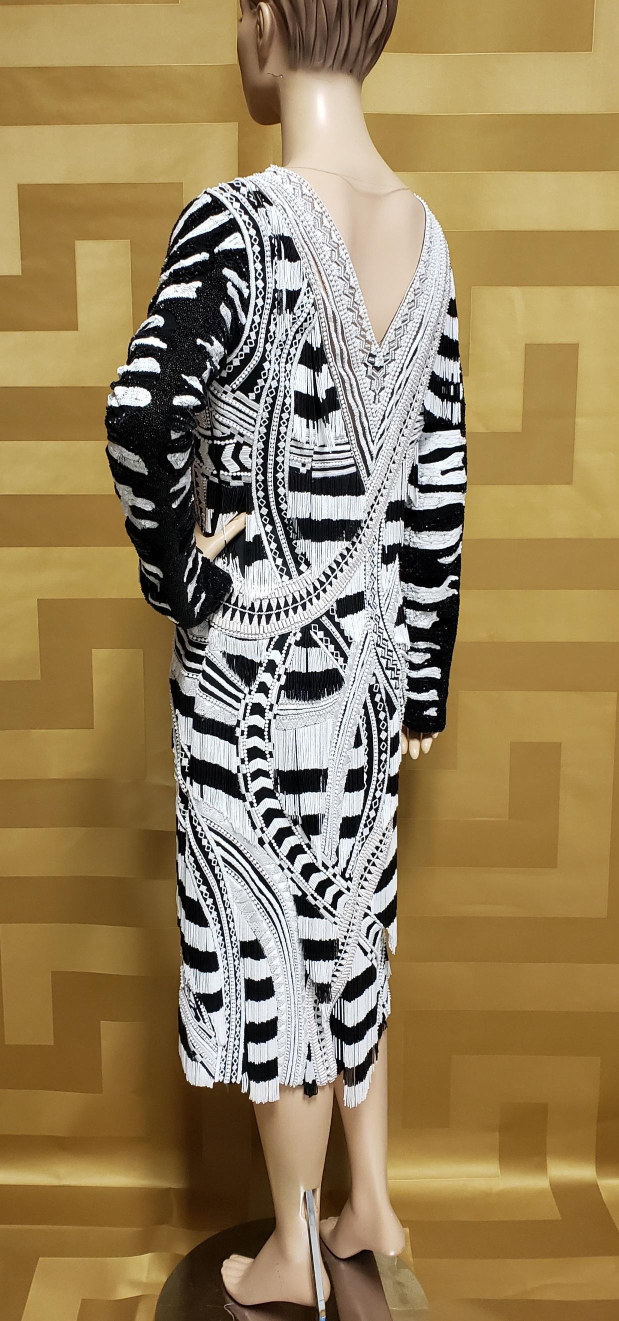 Women's Tom Ford Fully Beaded Long Sleeve Midi Dress with Fringe