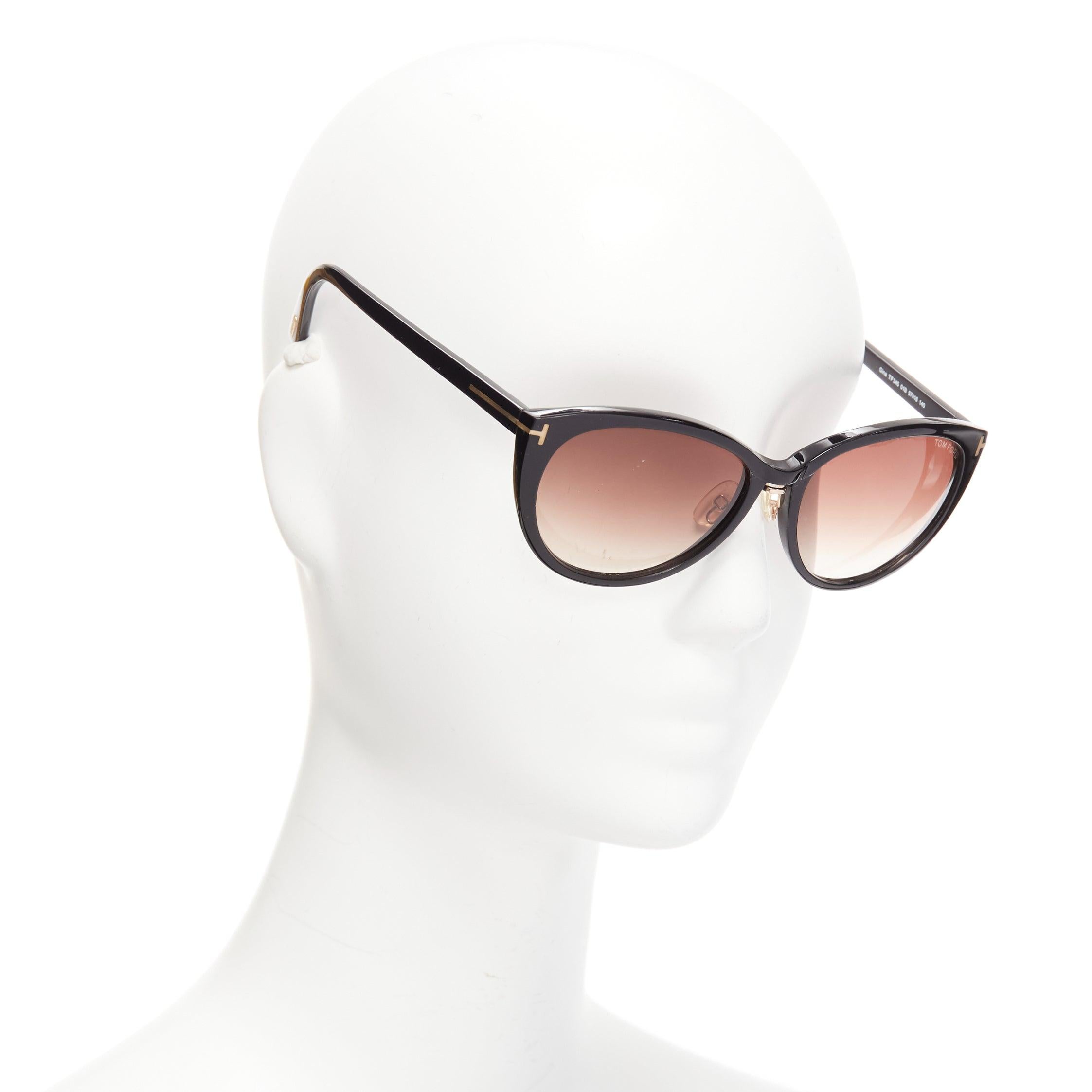 TOM FORD Gina TF345 black acetate gold T logo arm classic sunglasses
Reference: CNPG/A00045
Brand: Tom Ford
Designer: Tom Ford
Model: Gina TF345
Material: Acetate
Color: Black, Gold
Pattern: Solid
Lining: Black Acetate
Extra Details: Signature T bar