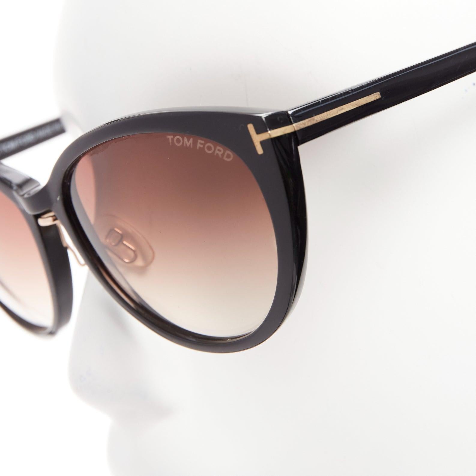Gray TOM FORD Gina TF345 black acetate gold T logo arm classic sunglasses