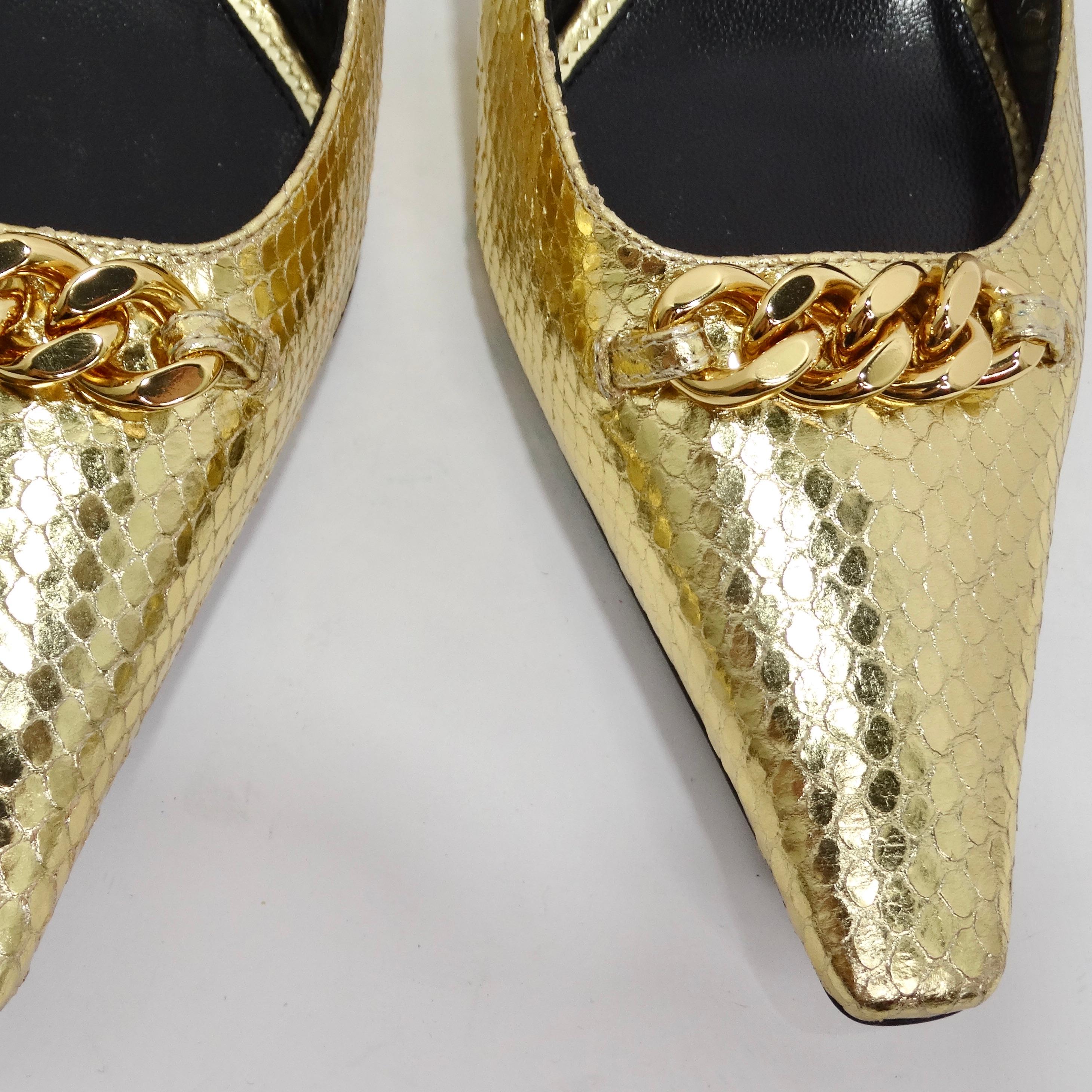 Tom Ford Gold Chain Link Slingback Pumps In Excellent Condition For Sale In Scottsdale, AZ