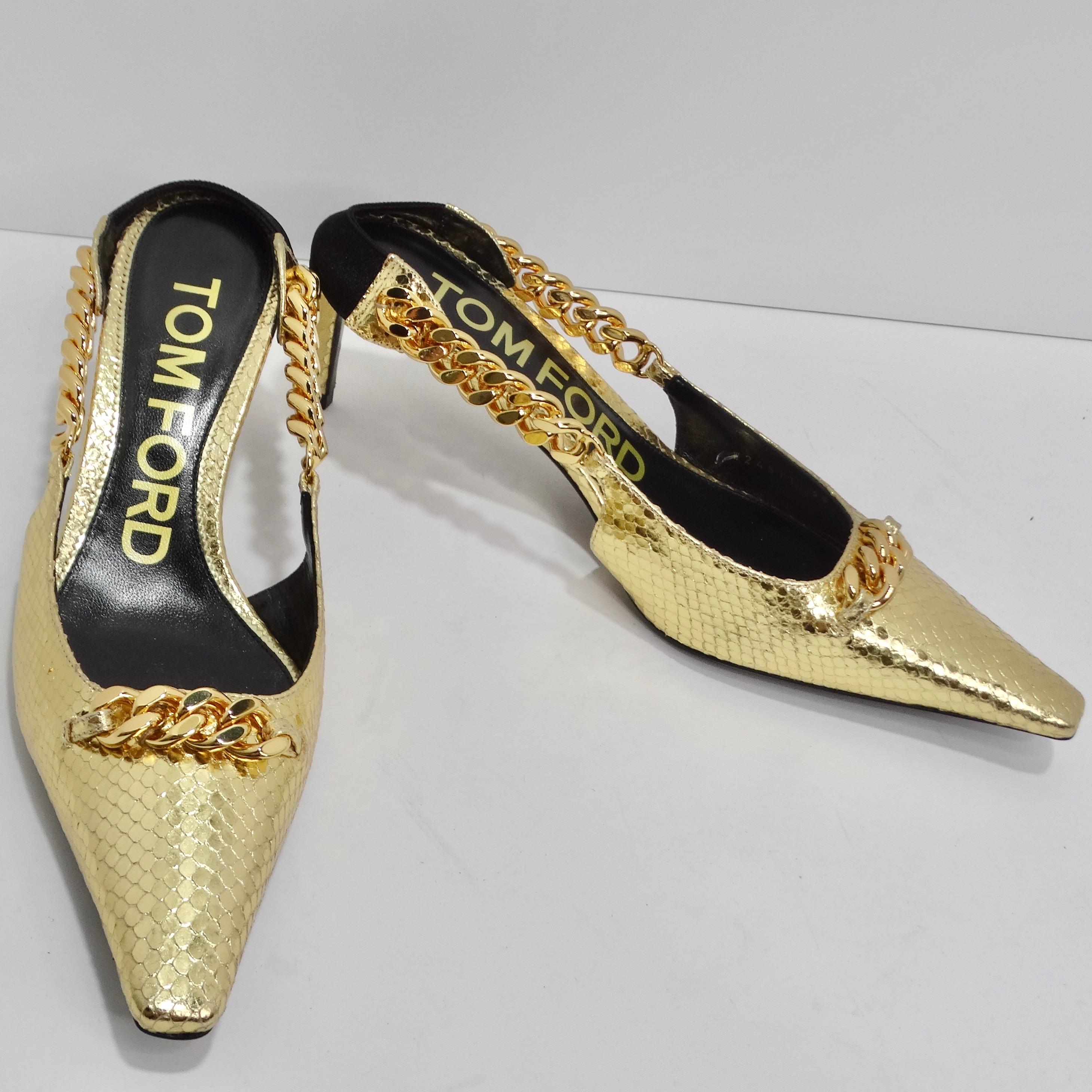 Women's or Men's Tom Ford Gold Chain Link Slingback Pumps For Sale