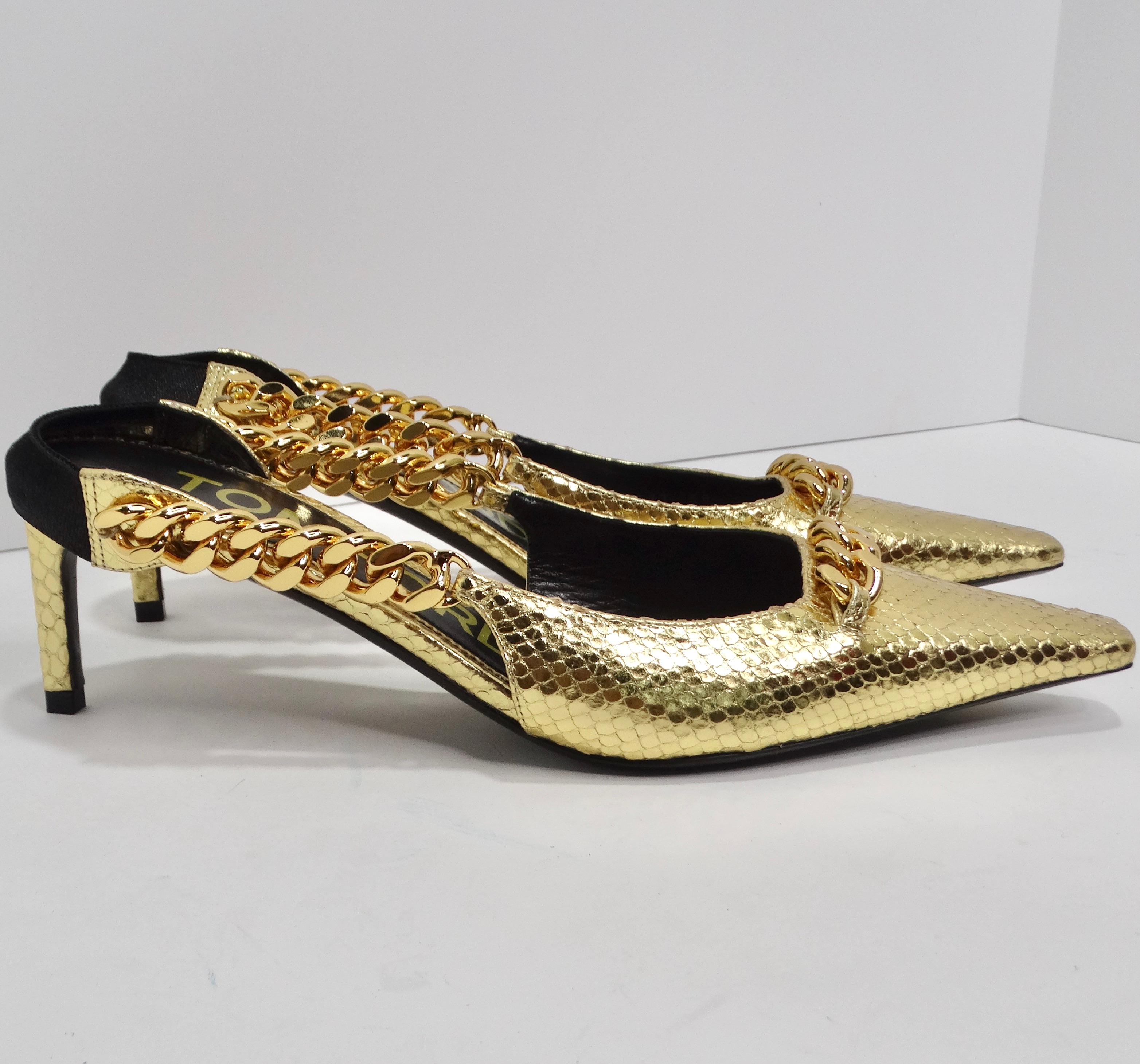 Tom Ford Gold Chain Link Slingback Pumps For Sale 1