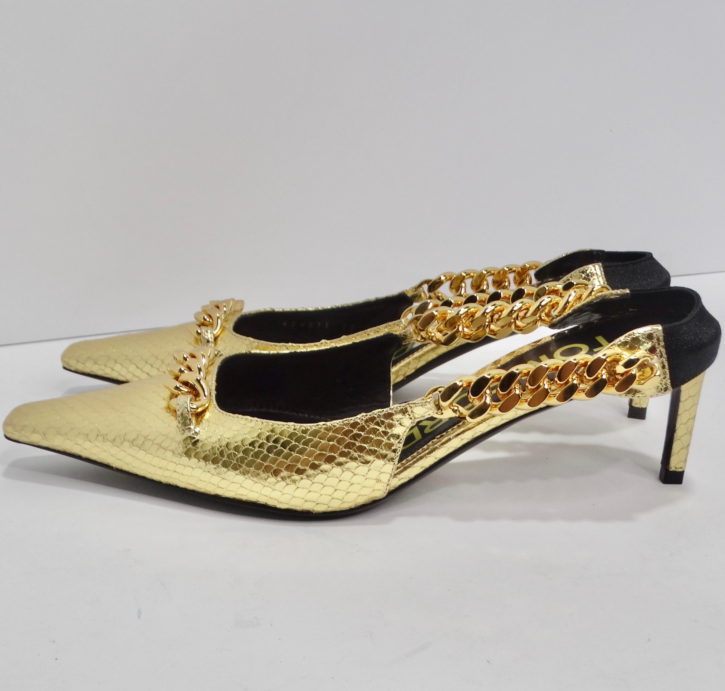 Tom Ford Gold Chain Link Slingback Pumps For Sale 2