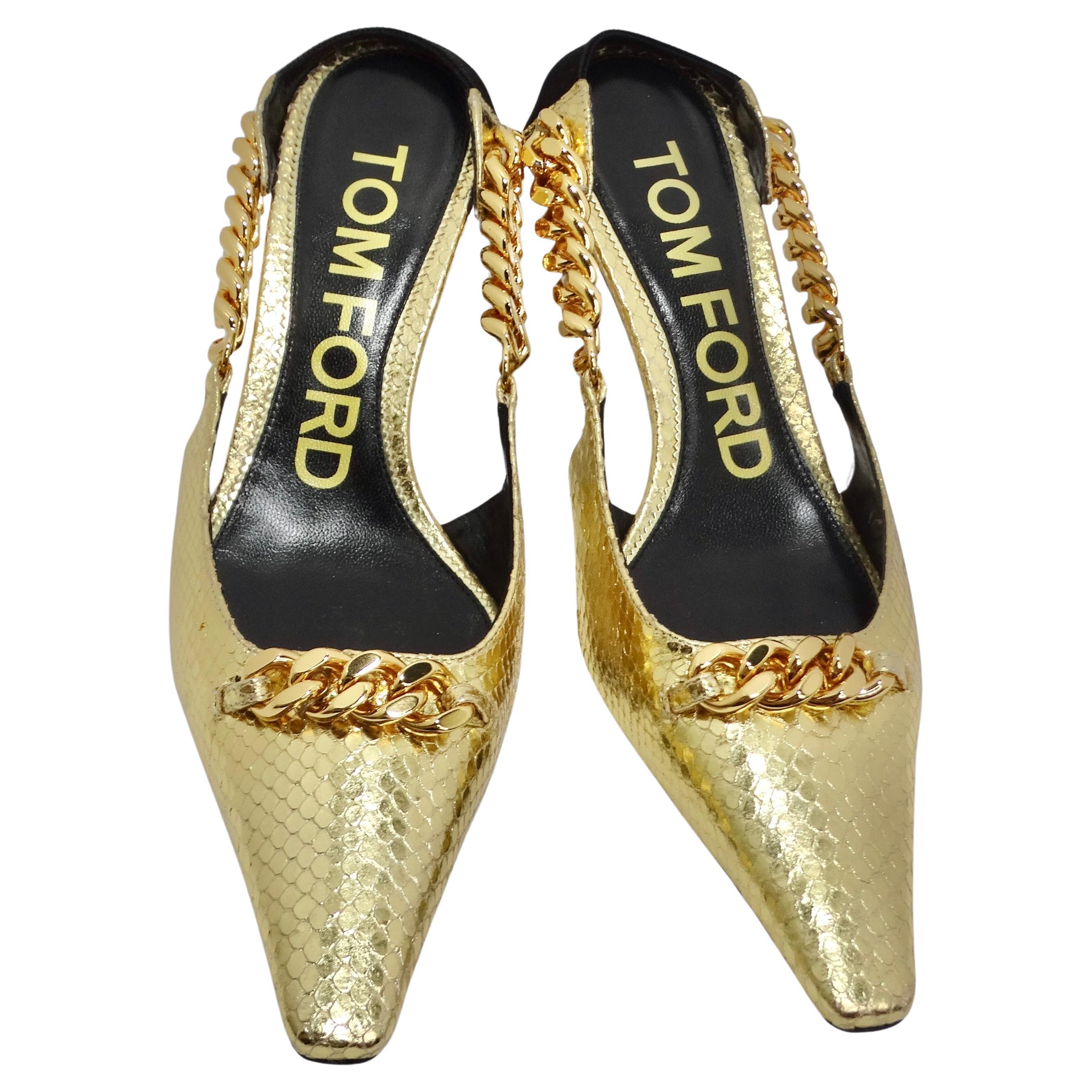 Tom Ford Gold Chain Link Slingback Pumps For Sale