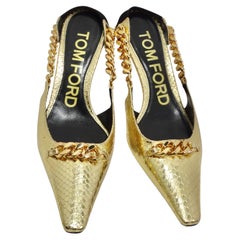 Tom Ford Gold Chain Link Slingback Pumps