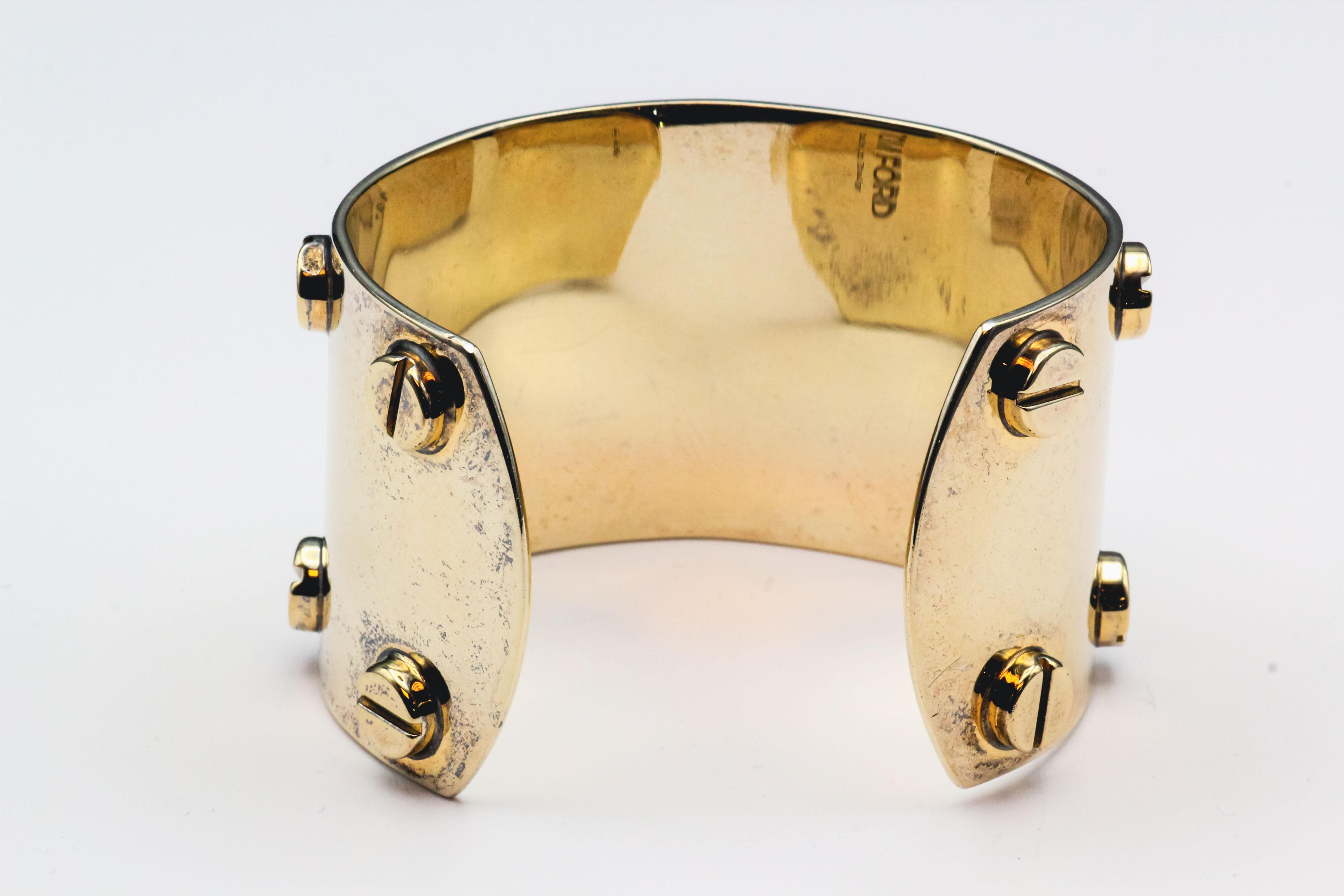 Tom Ford Gold-plated Silver Screw Cuff Bracelet In Good Condition For Sale In New York, NY