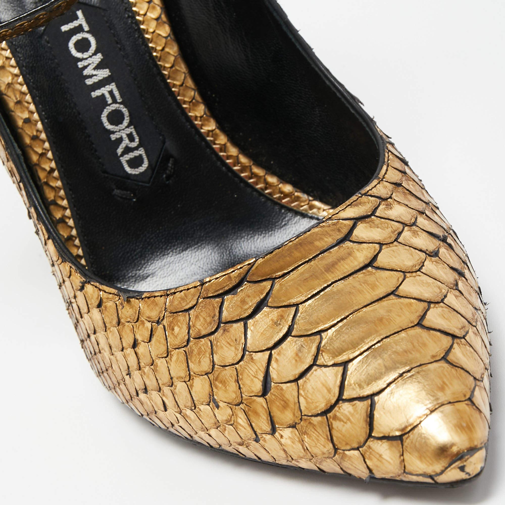 Tom Ford Gold Python Padlock Ankle Strap Pumps Size 39.5 4