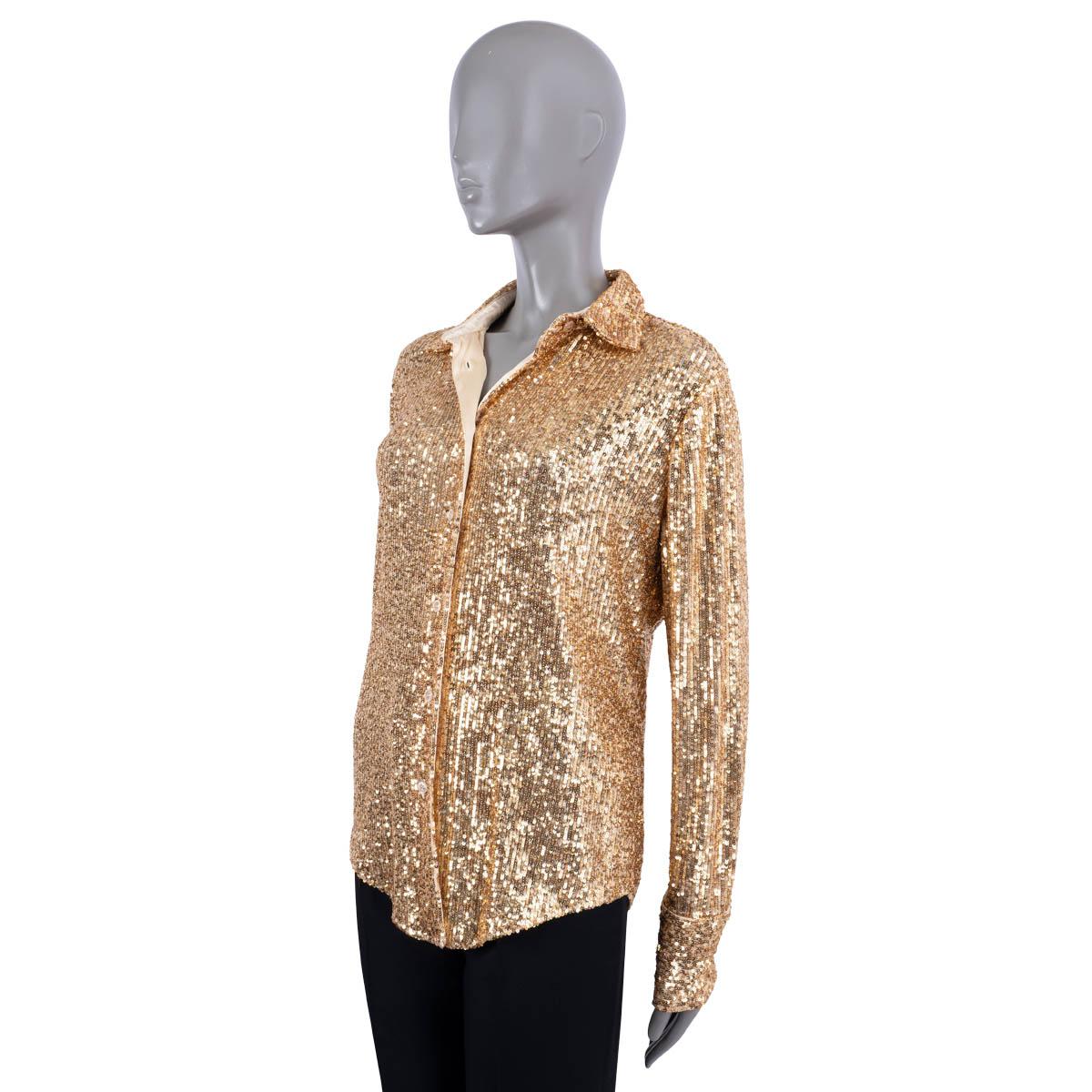 Brown TOM FORD gold SEQUIN Button-Up Shirt 38 XS For Sale