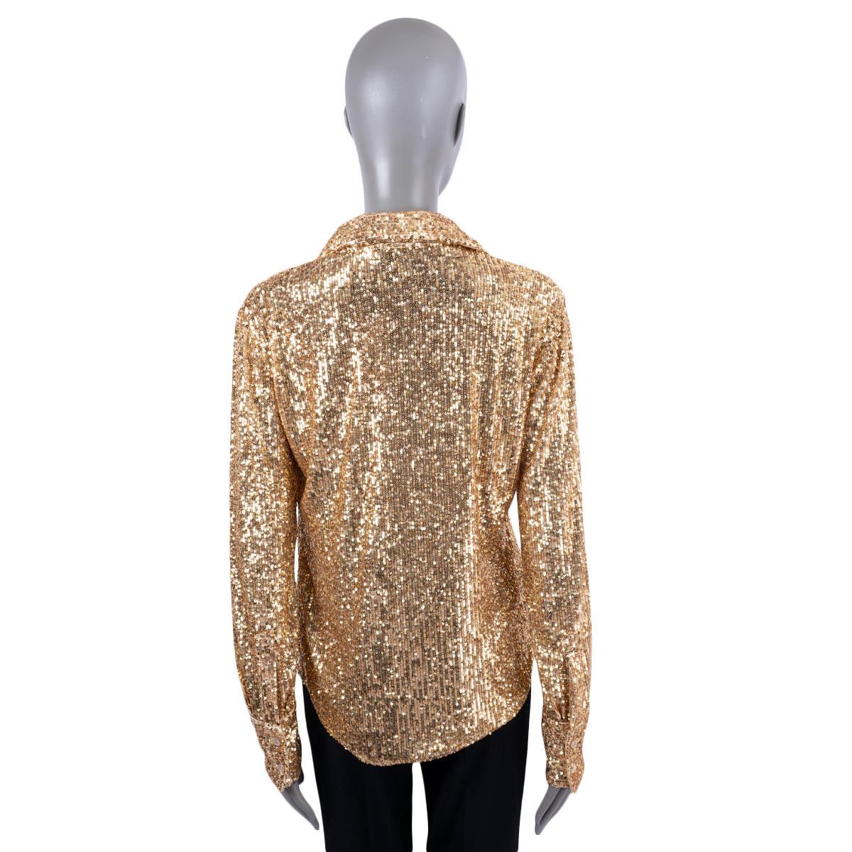 TOM FORD gold SEQUIN Button-Up Shirt 38 XS In Excellent Condition For Sale In Zürich, CH