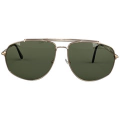 TOM FORD Gold Tone Metal Green Lens GEORGES TF 496 Aviator Sunglasses