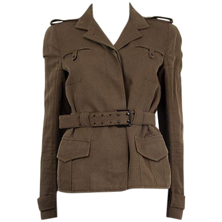 TOM FORD grüne Baumwolle Leinen BELTED FITTED MILITARY Jacke 42 M