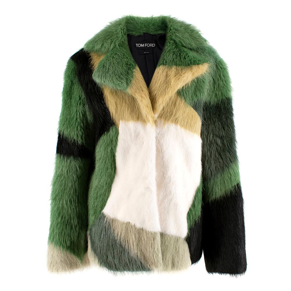 Tom Ford Green Intarsia Coypu Fur Coat 36 4