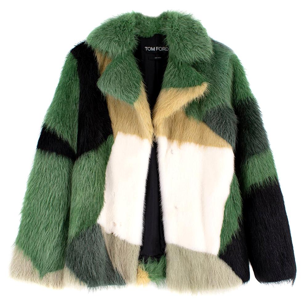 Tom Ford Green Intarsia Coypu Fur Coat 36