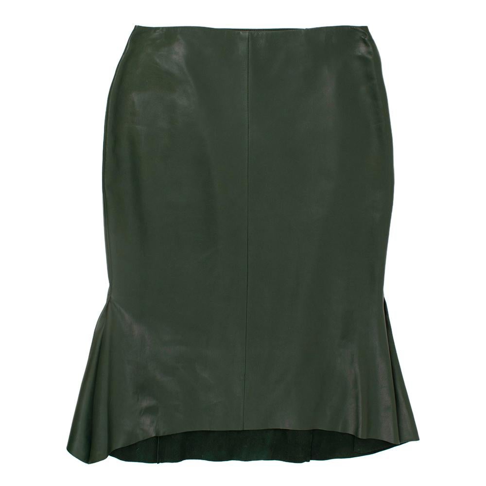 Tom Ford Green Leather Peplum Skirt	Size US 0-2 For Sale 2