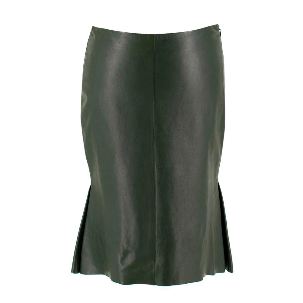 Tom Ford Green Leather Peplum Skirt	Size US 0-2 For Sale