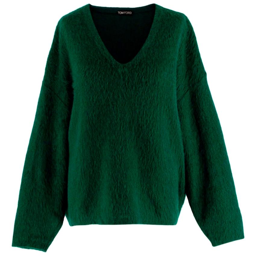 Tom Ford Green Mohair blend V Neck Oversized Knit Sweater - Size M