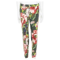 TOM FORD green pink cotton silk floral print slim tailored trousers IT48 M