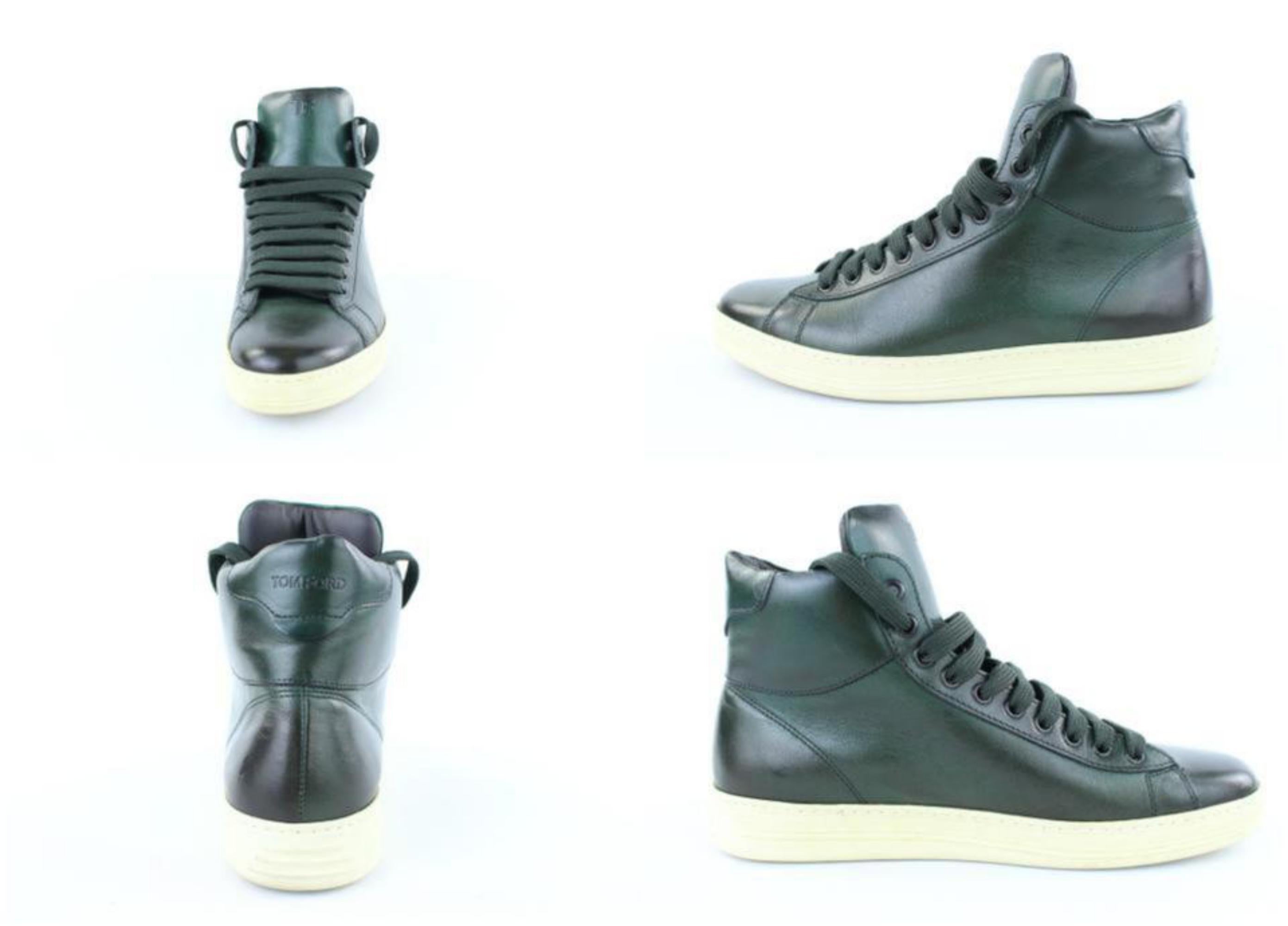 Gray Tom Ford Green Russel Leather High Top Sneaker 2mj1020 Sneakers Boots/Booties For Sale