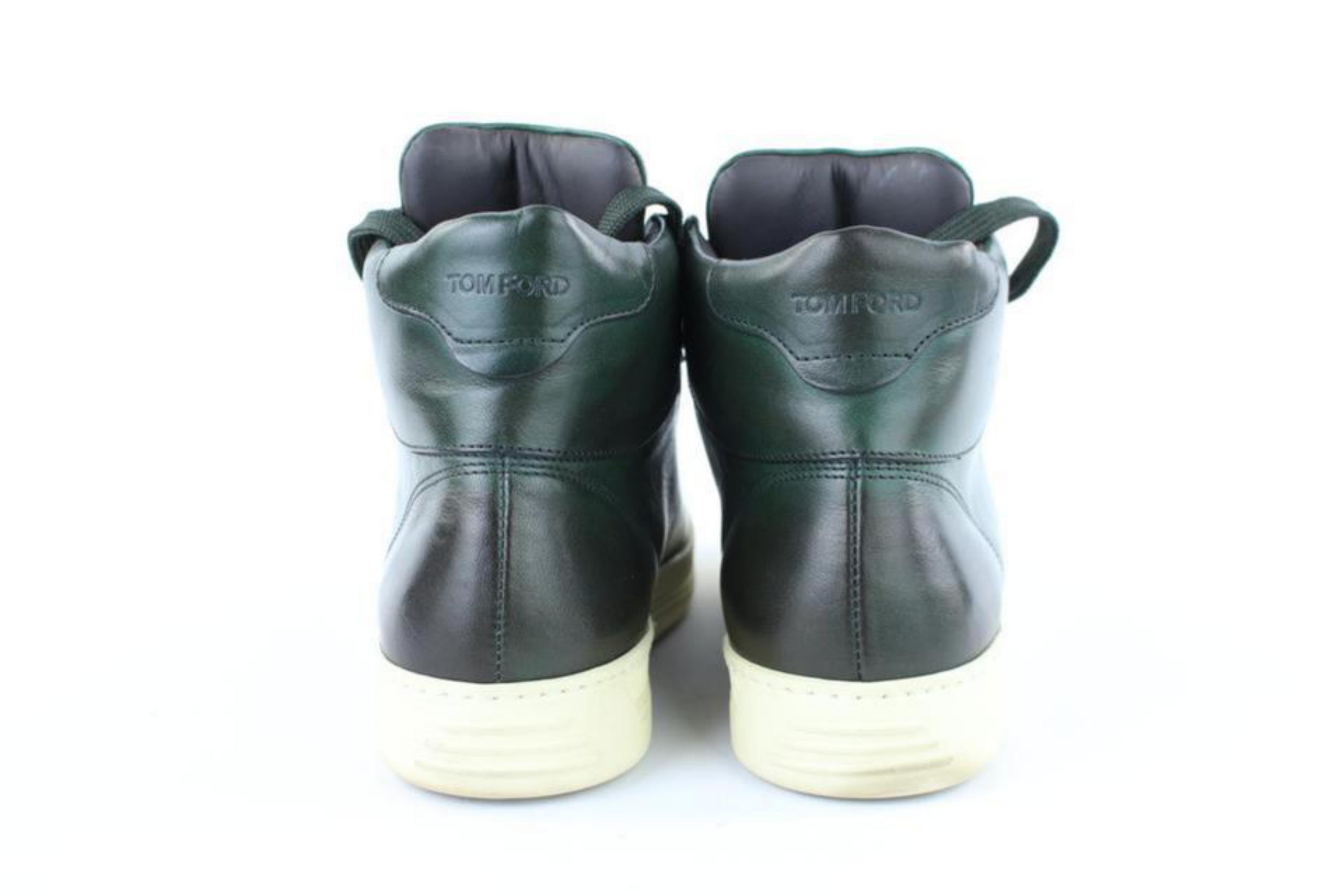 Tom Ford Green Russel Leather High Top Sneaker 2mj1020 Sneakers Boots/Booties In Excellent Condition For Sale In Forest Hills, NY