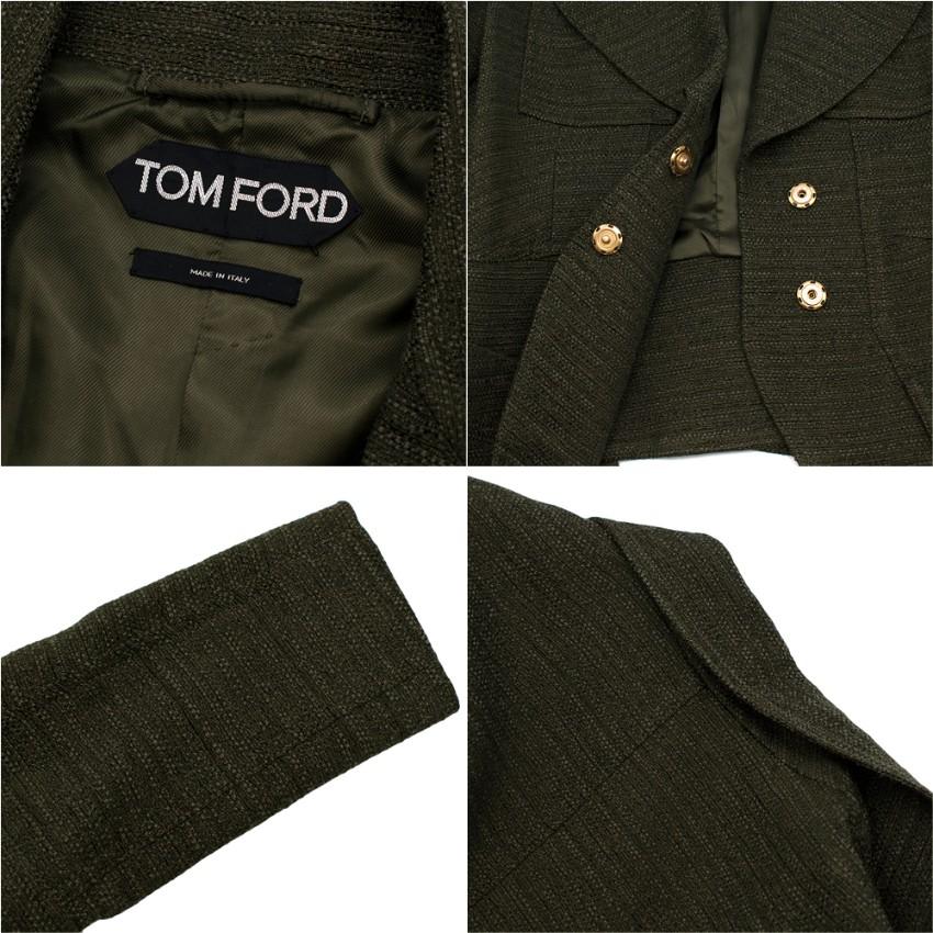 Tom Ford Green Tweed Skirt Suit with Snake Embossed Pockets - Size US 4 For Sale 5