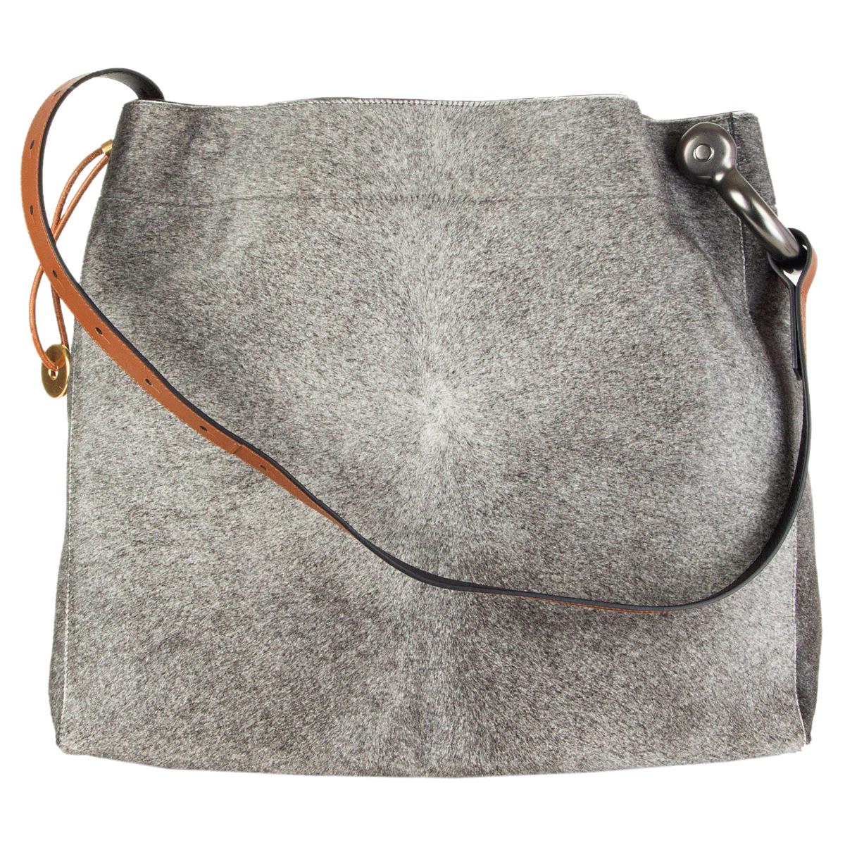 TOM FORD grey calf hair FISHERMAN HOOK HOBO Shoulder Bag