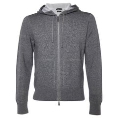 Tom Ford Grey Cotton Knit Zip Front Hooded Jacket M
