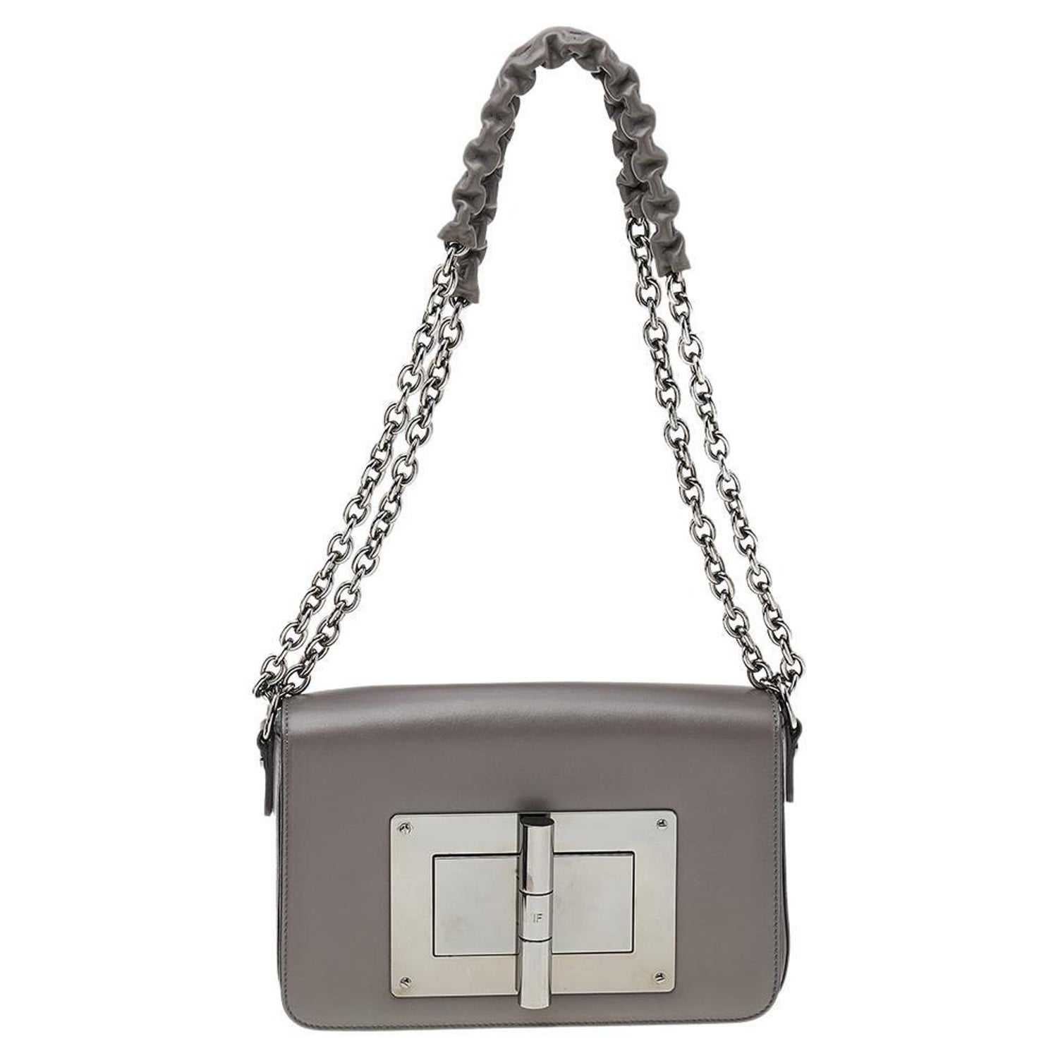Tom Ford Grey Leather Small Chain Natalia Shoulder Bag at 1stDibs