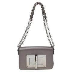 Tom Ford Grey Leather Small Chain Natalia Shoulder Bag