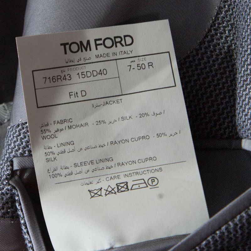 Men's Tom Ford Grey Patterned Jacquard Mohair Blend Tailored Blazer L