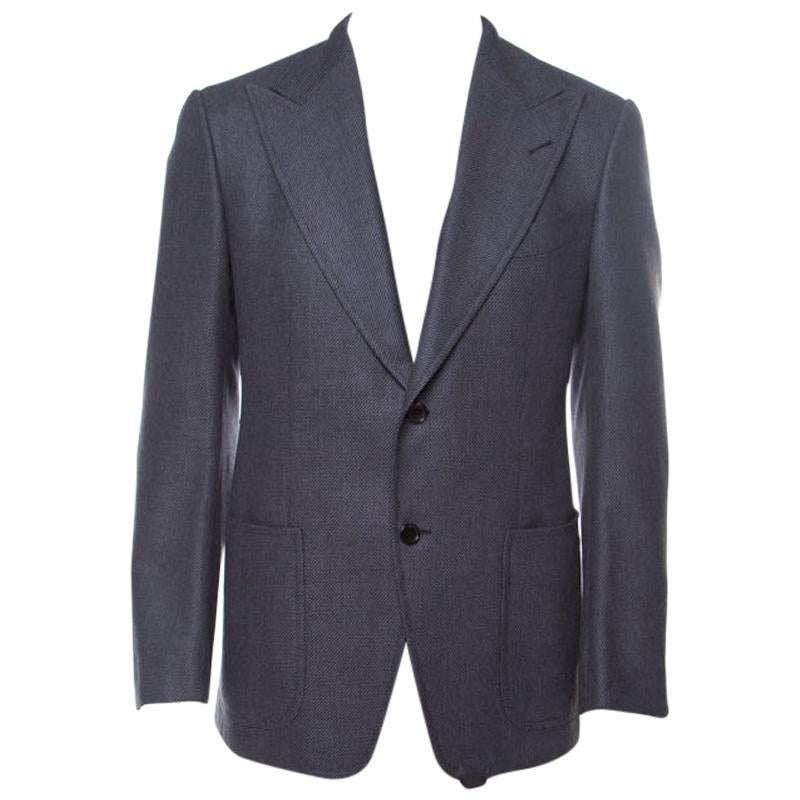 Tom Ford Grey Patterned Jacquard Mohair Blend Tailored Blazer L