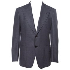 Tom Ford Grey Patterned Jacquard Mohair Blend Tailored Blazer L
