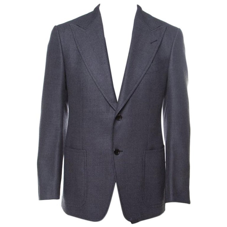 Tom Ford Grey Patterned Jacquard Mohair Blend Tailored Blazer L For ...