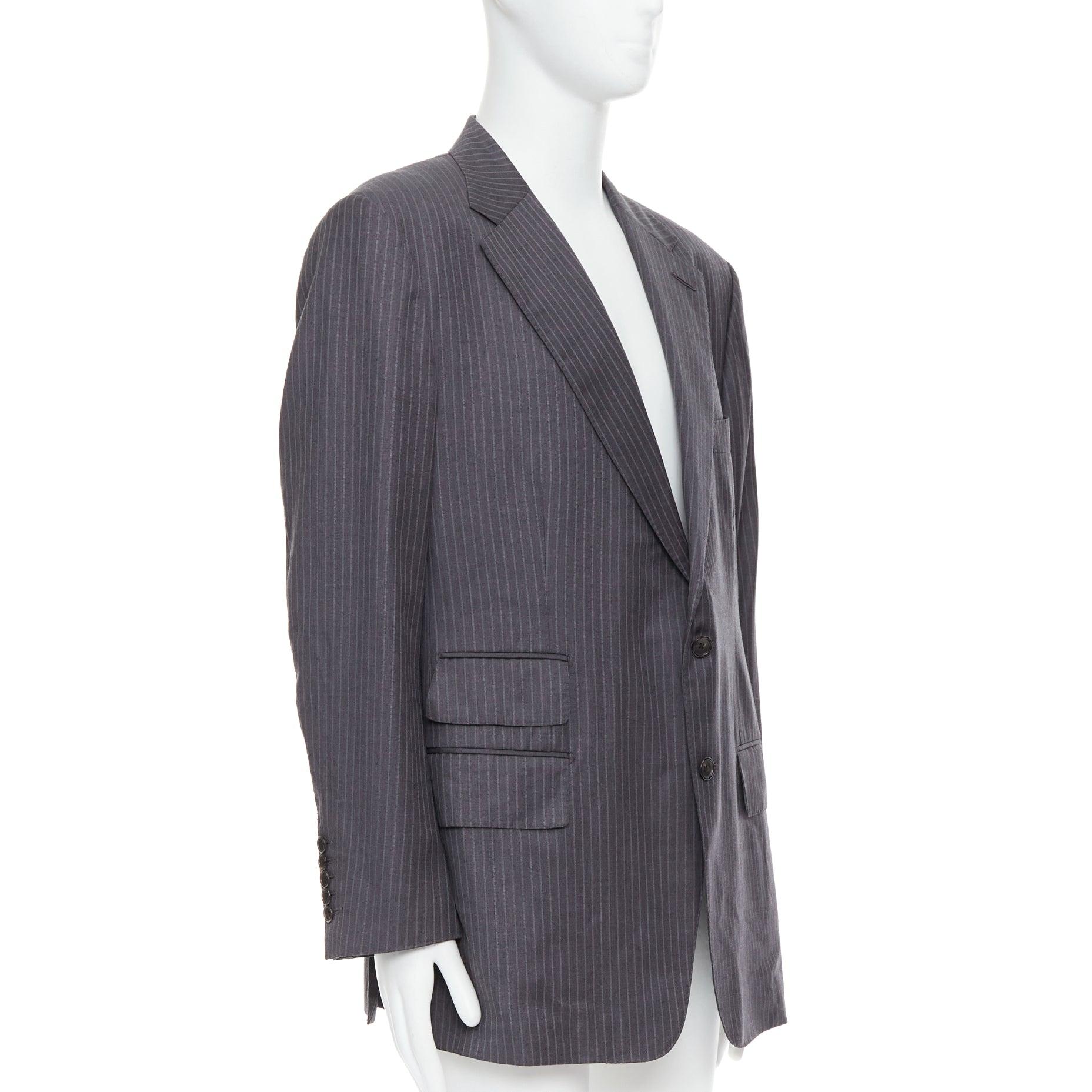 Nero Tom Ford blazer gessato grigio con tasche con patta cucite a mano IT58 4XL in vendita