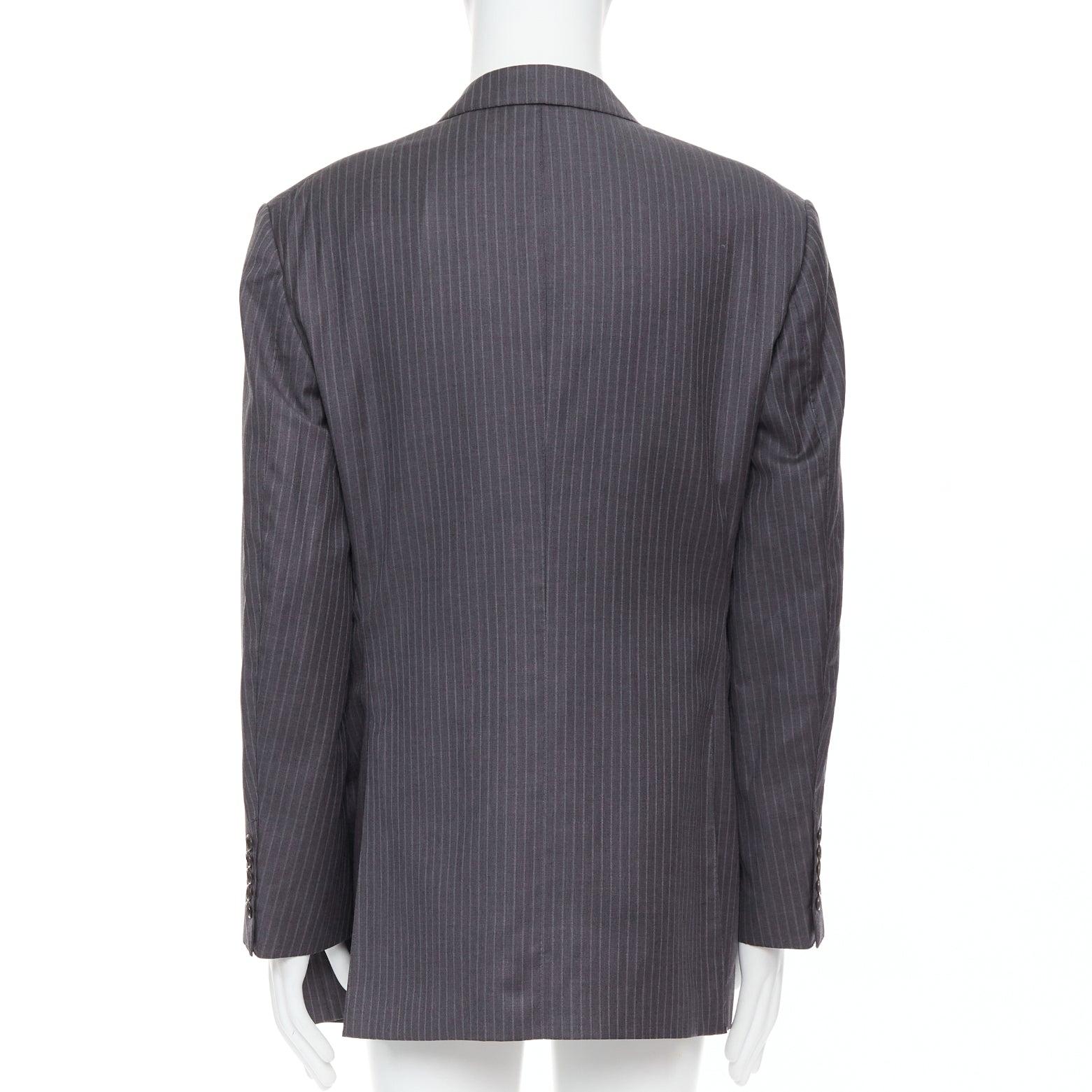 Uomo Tom Ford blazer gessato grigio con tasche con patta cucite a mano IT58 4XL in vendita