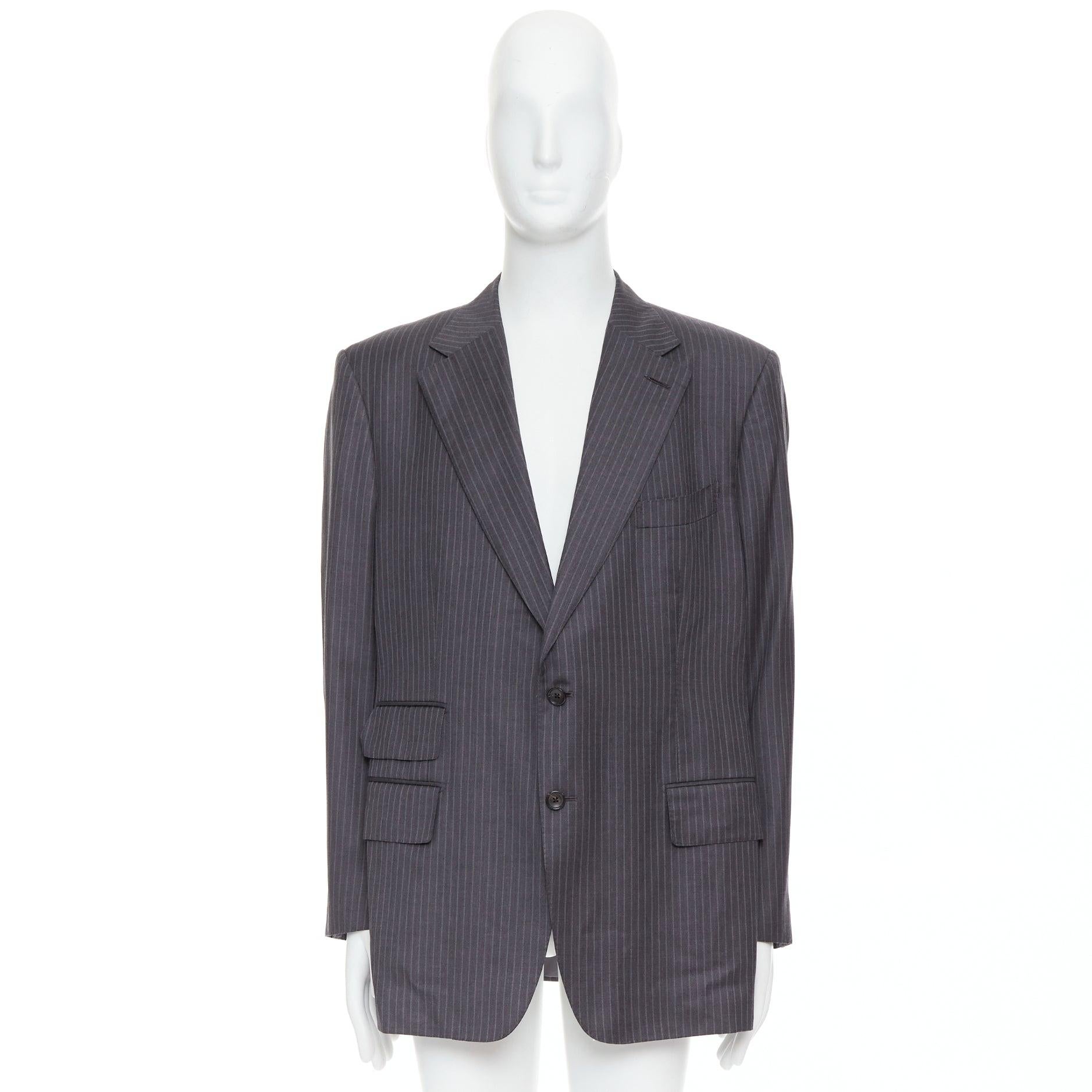 Tom Ford blazer gessato grigio con tasche con patta cucite a mano IT58 4XL in vendita 4