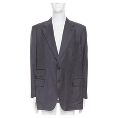 Tom Ford blazer gessato grigio con tasche con patta cucite a mano IT58 4XL